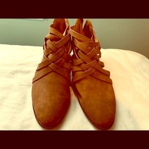 Tan strappy ankle booties